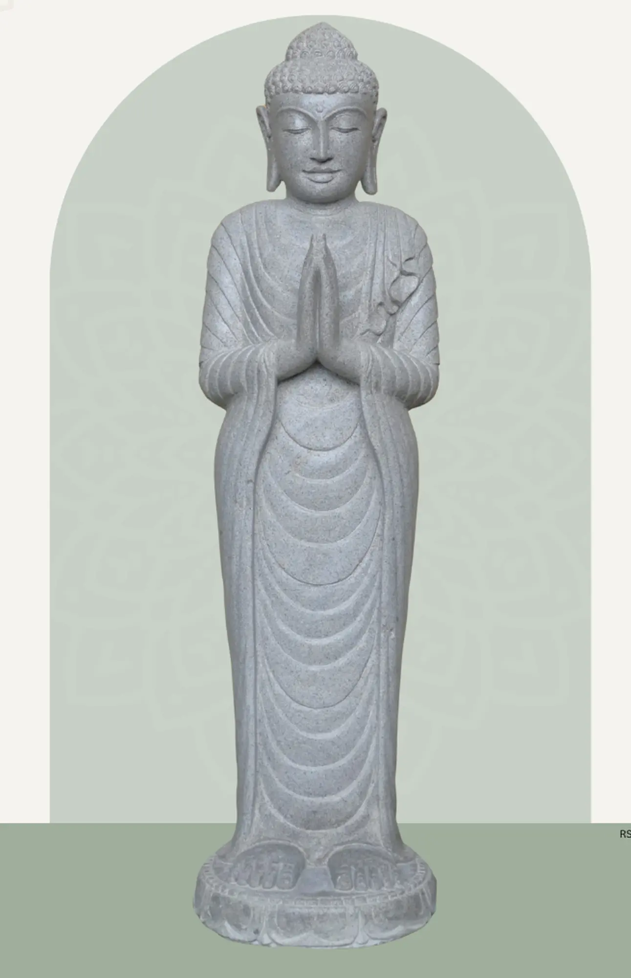  Product image 1 of the product “Standing Buddha made of Riverstone, position Namaskara , H. 122cm. ”